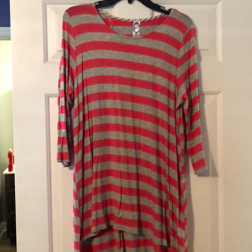 Boutique Tunic Pink/Grey Stripe Large